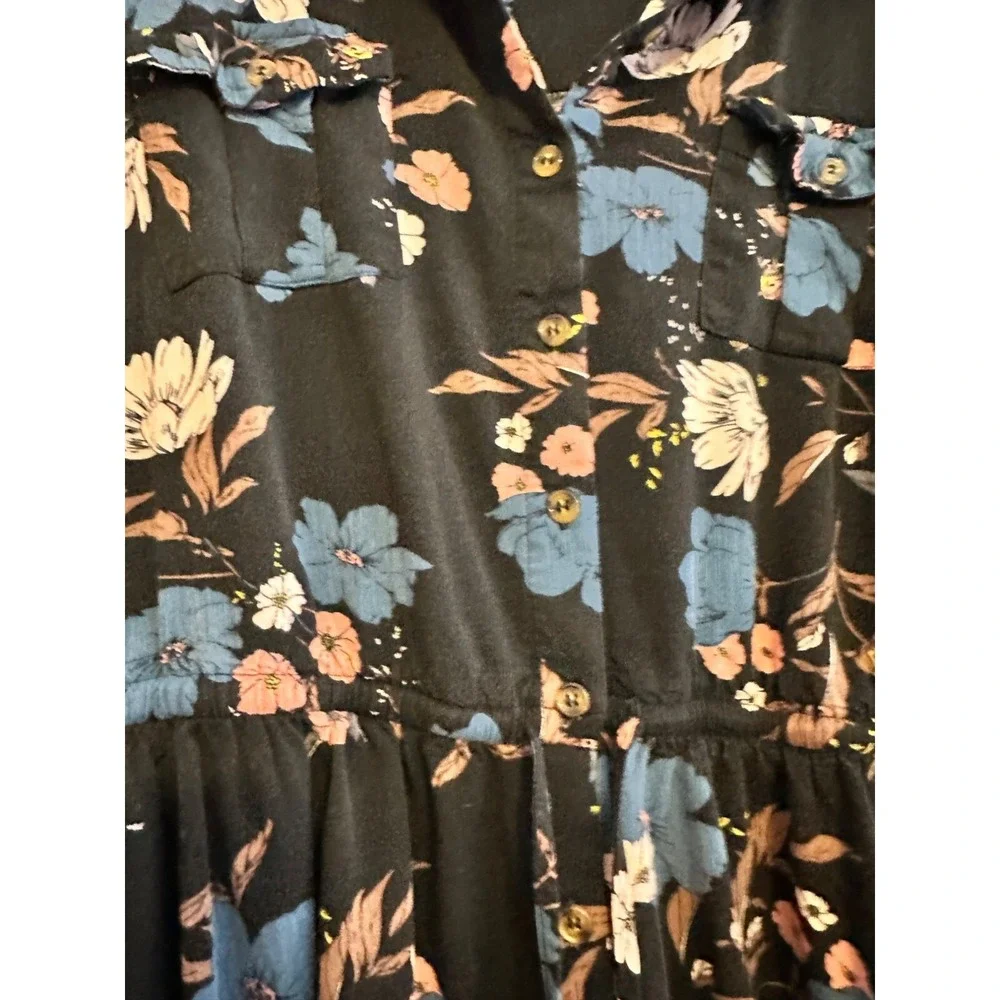 Torrid‎ Floral Button-Down Midi Dress With Rolled Sleeves & Pockets 1X